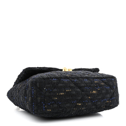 Chanel Tweed Quilted Large Chanel 19 Flap Black Navy Gold 4 of 10