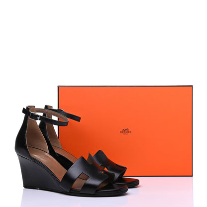 Hermes Calfskin Legend Wedge Sandals 38 Black 16 of 16