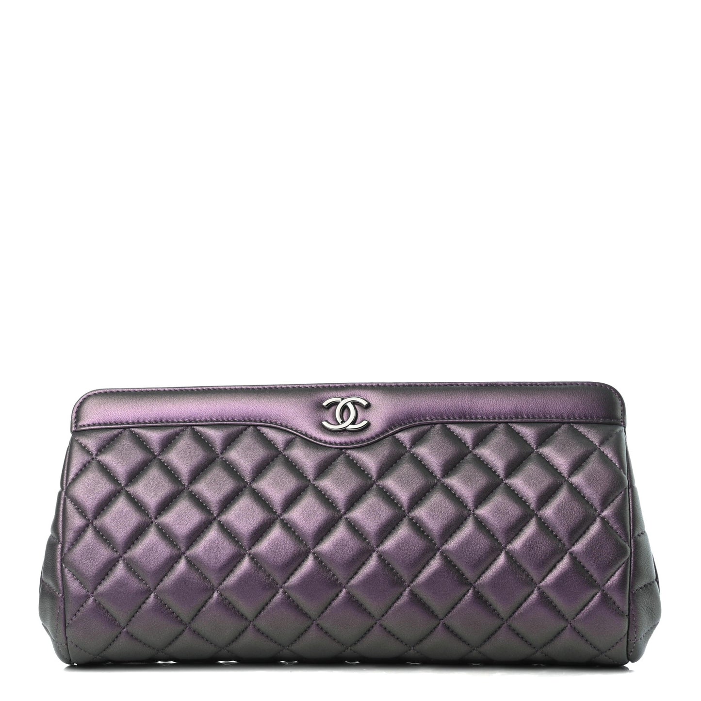 Iridescent Lambskin Quilted Clutch Dark Purple