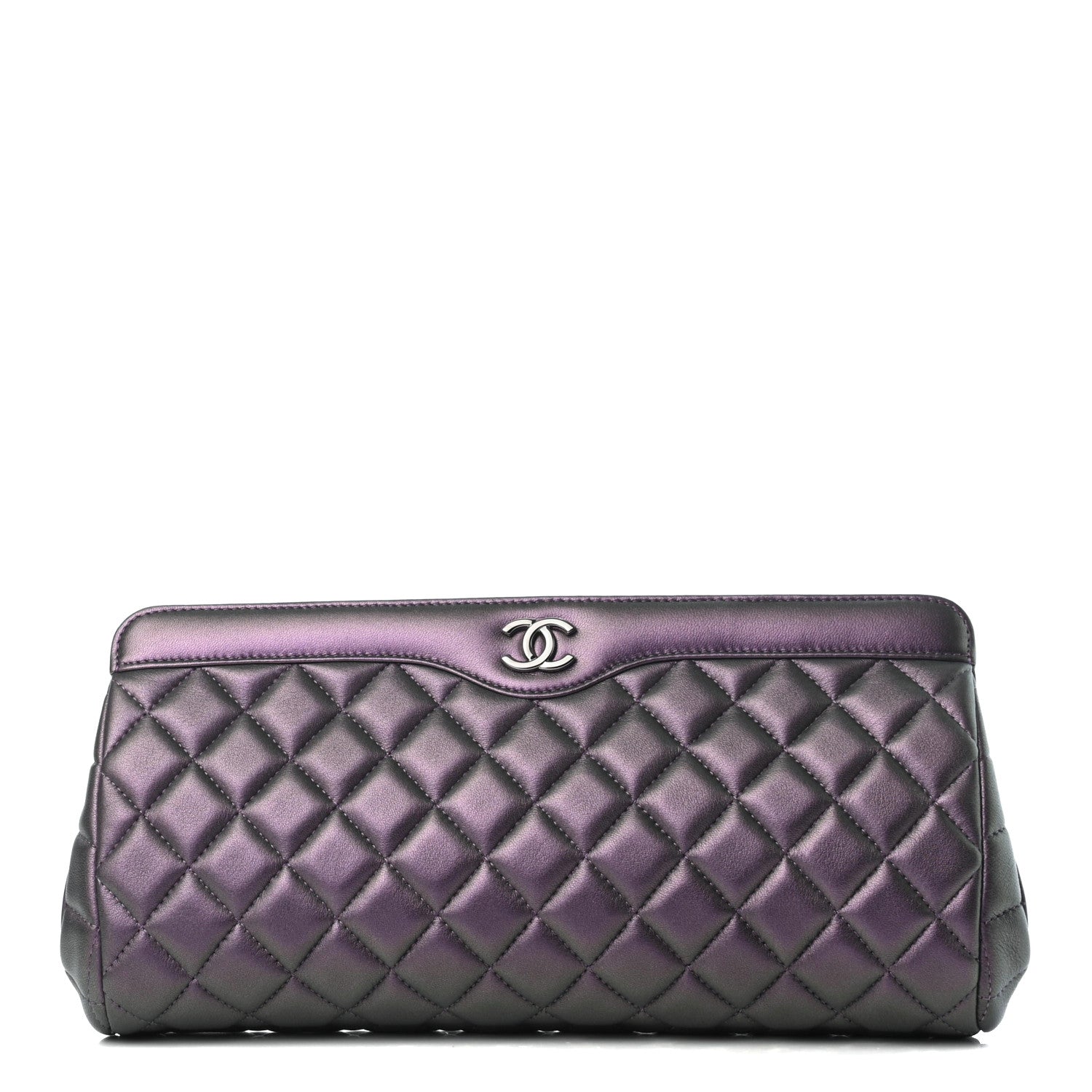 Chanel Iridescent Lambskin Quilted Clutch Dark Purple 1 of 8