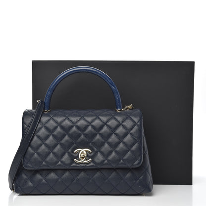 Chanel Caviar Lizard Embossed Quilted Small Coco Handle Flap Navy Blue 11 of 11