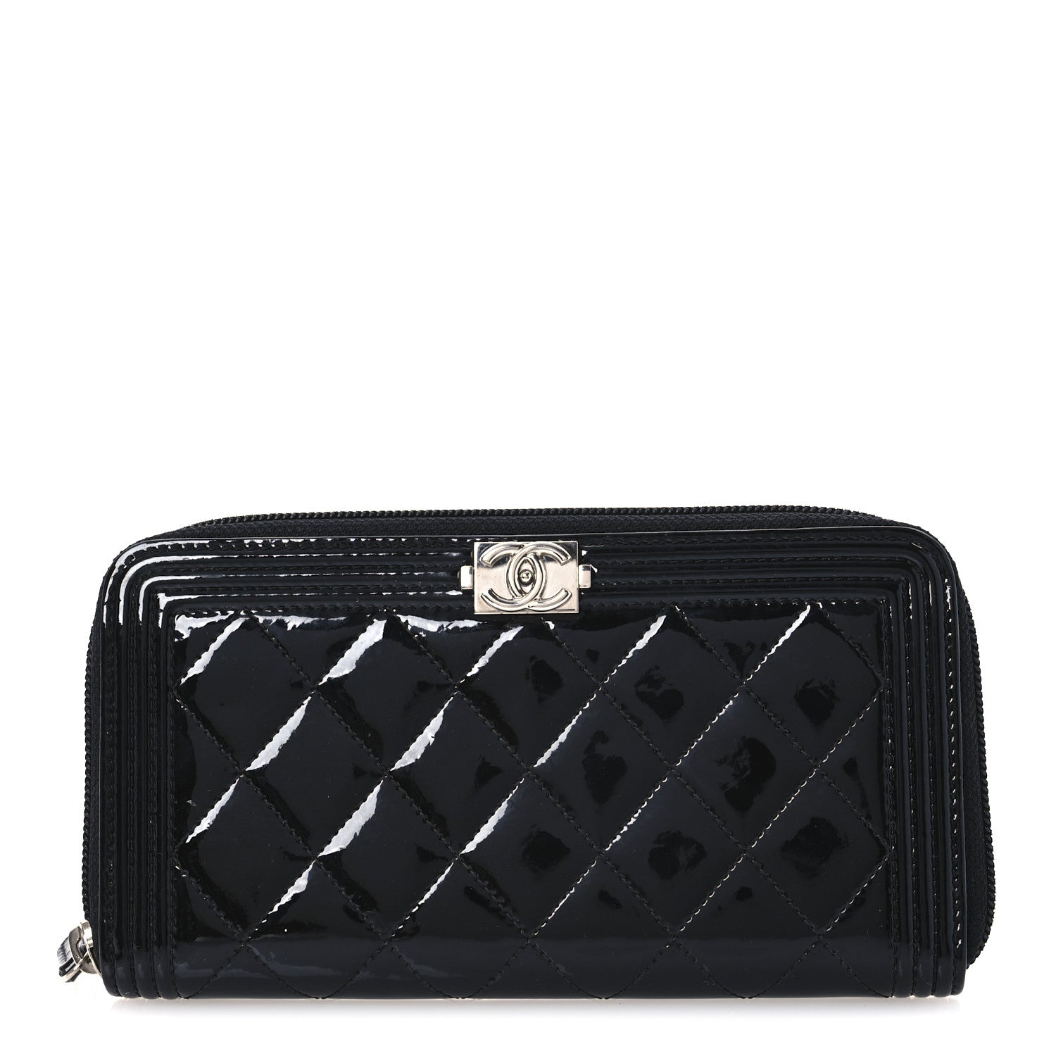 Chanel Patent Calfskin Quilted Boy L-Gusset Zip Wallet Black 1 of 8