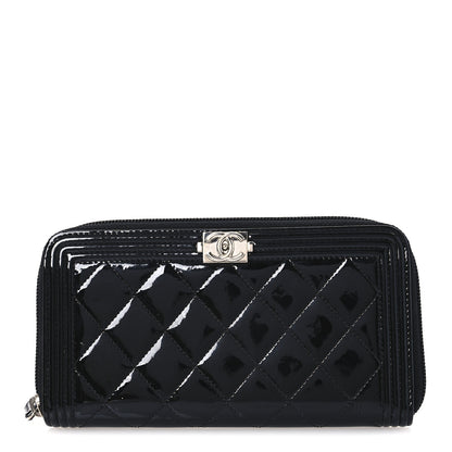 Chanel Patent Calfskin Quilted Boy L-Gusset Zip Wallet Black 1 of 8