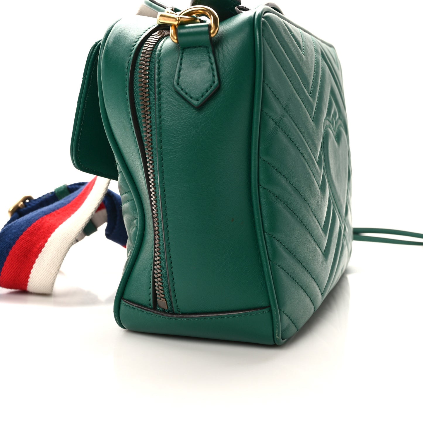 Calfskin Matelasse Sylvie Web Small GG Marmont Top Handle Shoulder Bag Emerald