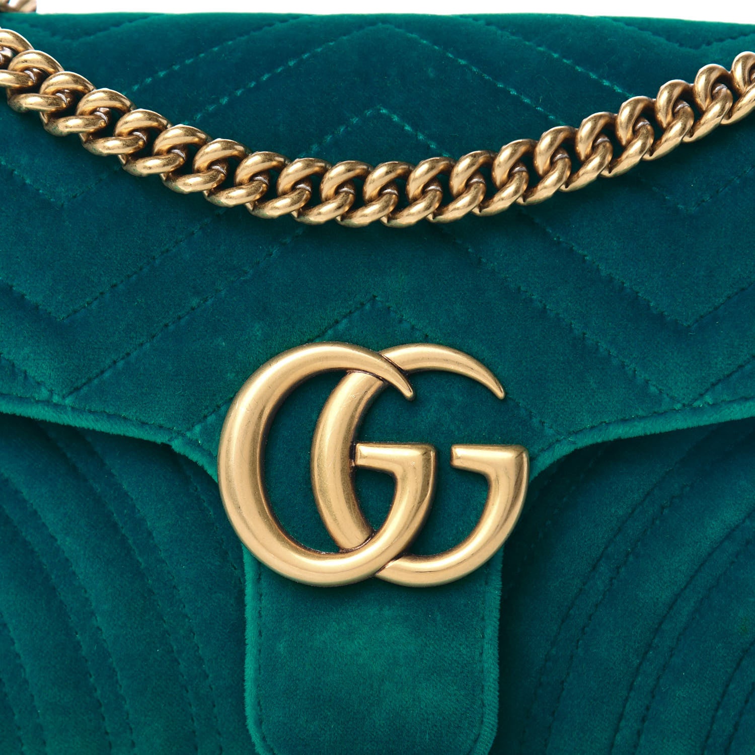 Gucci Velvet Matelasse Small GG Marmont Shoulder Bag Pavone Cyan 13 of 13