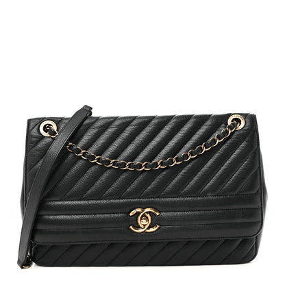 Chanel Shiny Goatskin Diagonal Quilted Large Flap Black 1 of 11