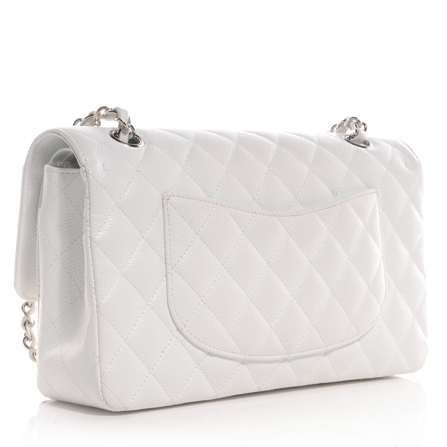 Caviar Quilted Medium Double Flap White