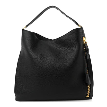 Tom Ford Pebbled Calfskin Large Alix Padlock Zip Hobo Bag Black 1 of 11