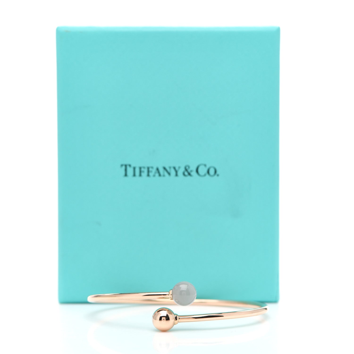 Tiffany 18K Rose Gold Gray Moonstone 8mm HardWear Ball Bypass Bracelet 4 of 4
