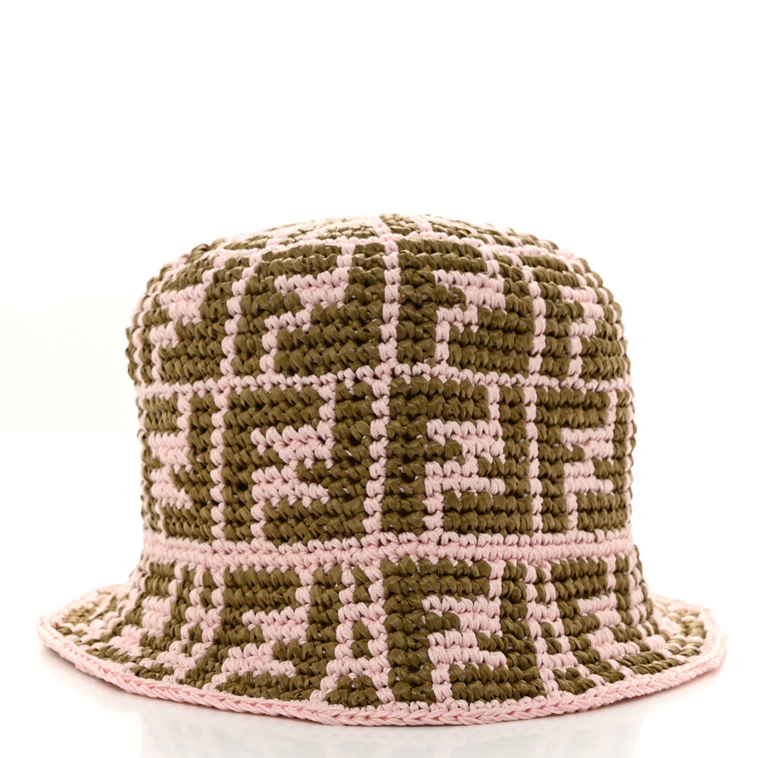 Fendi Cotton Rayon FF Woven Bucket Hat S/M Pink Khaki 3 of 8