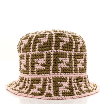 Fendi Cotton Rayon FF Woven Bucket Hat S/M Pink Khaki 3 of 8