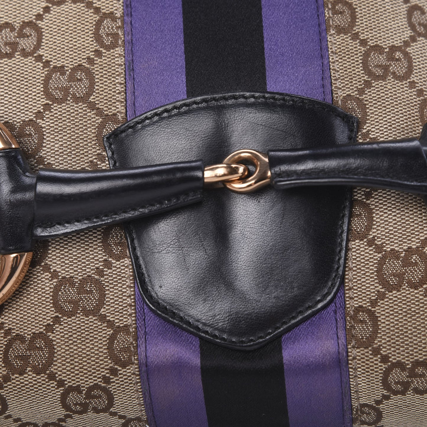 Monogram Horsebit Web Flap Bag Brown Purple
