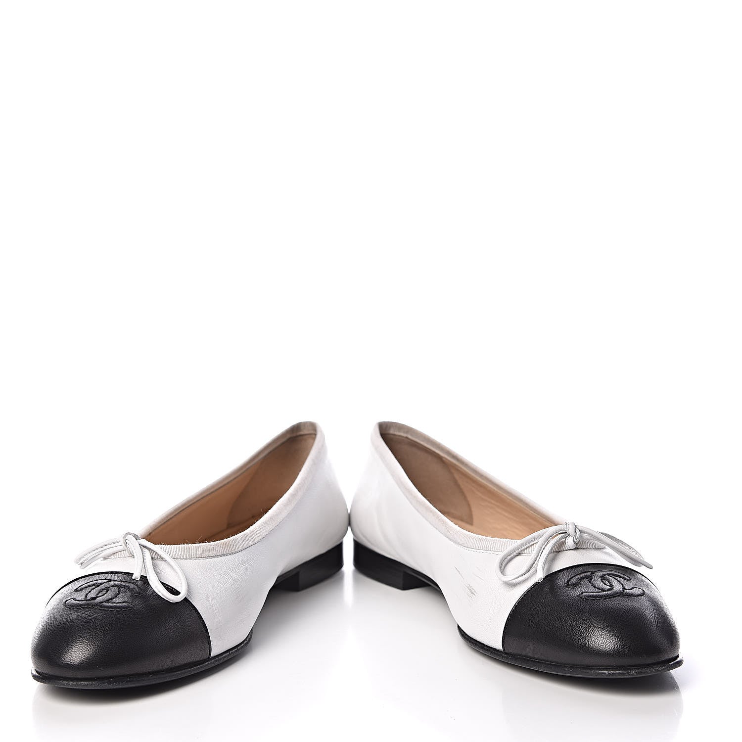 Chanel Lambskin Cap Toe CC Ballerina Flats 37 White Black 5 of 16