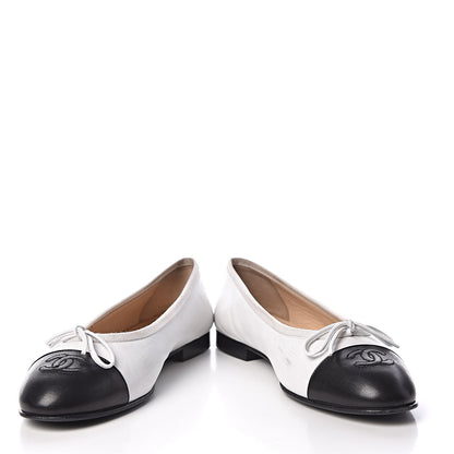 Chanel Lambskin Cap Toe CC Ballerina Flats 37 White Black 5 of 16