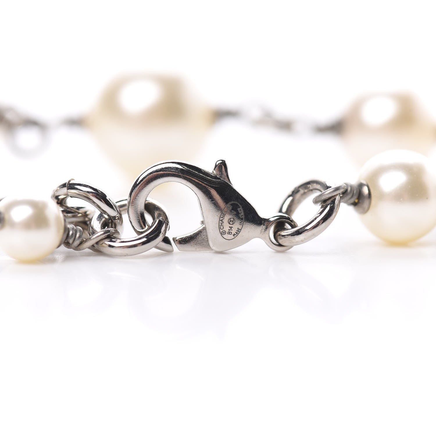 Chanel Crystal Pearl CC Long Necklace Silver 4 of 8