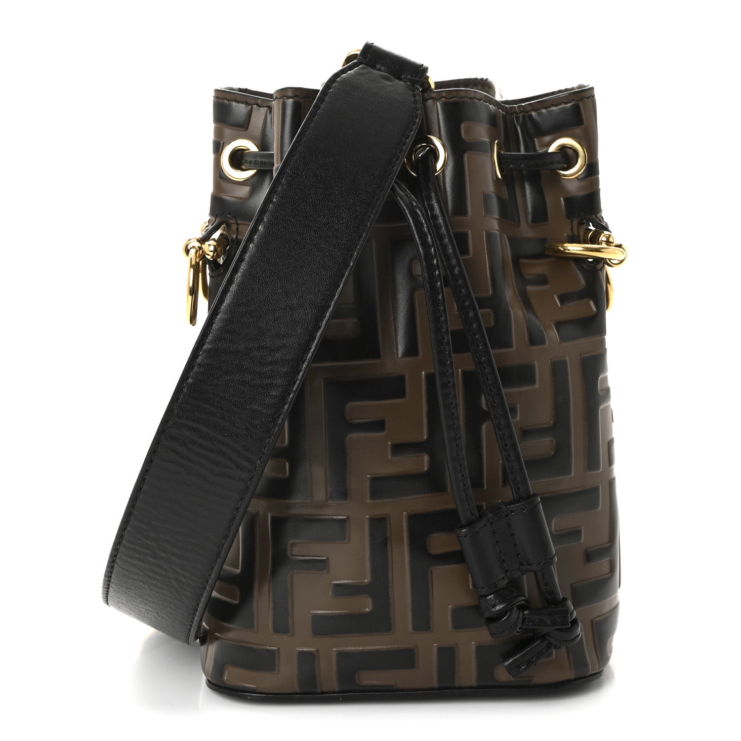 Fendi Vitello Liberty F is Fendi Bi-Color FF 1974 Embossed Mini Mon Tresor Bucket Bag Maya Black 1 of 10