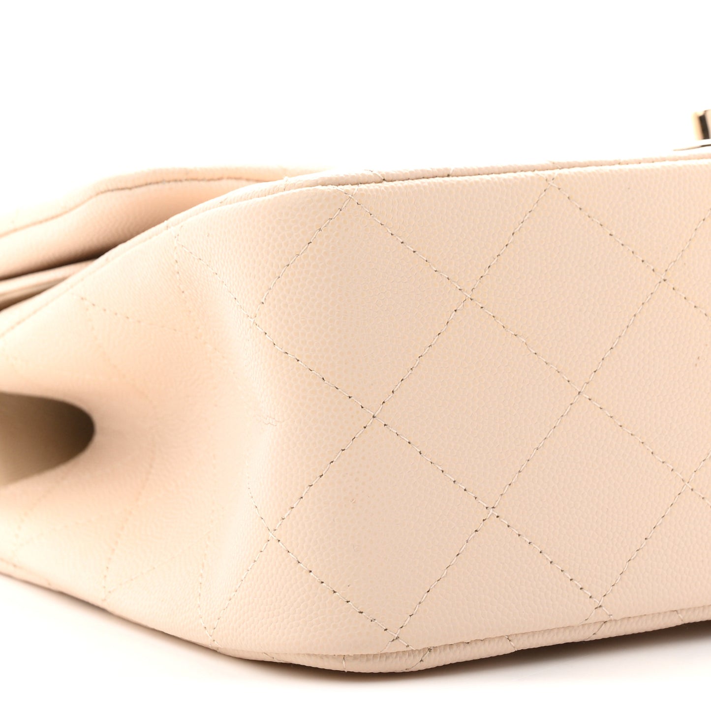 Caviar Quilted Jumbo Double Flap Light Beige