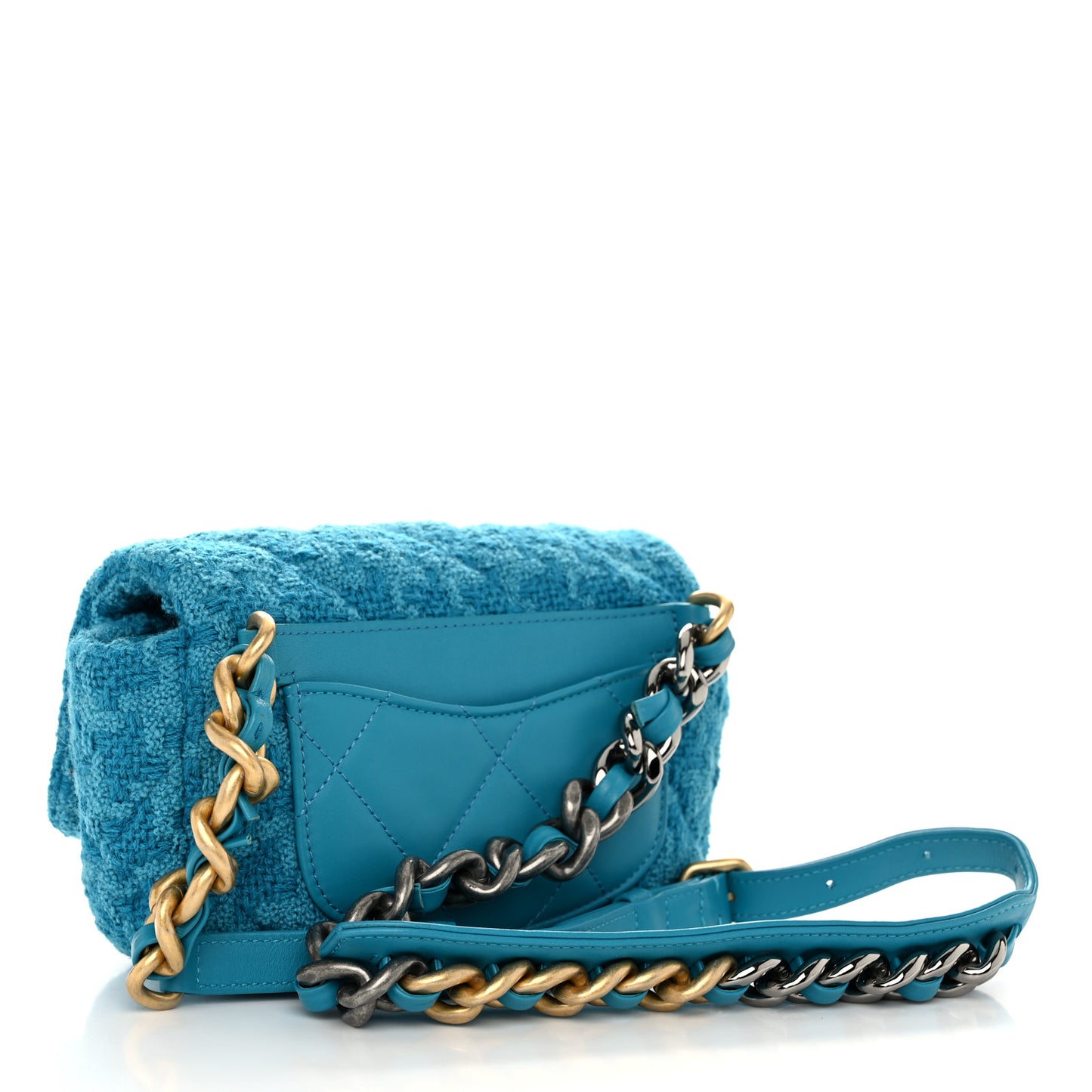 Tweed Quilted Chanel 19 Waist Bag Turquoise