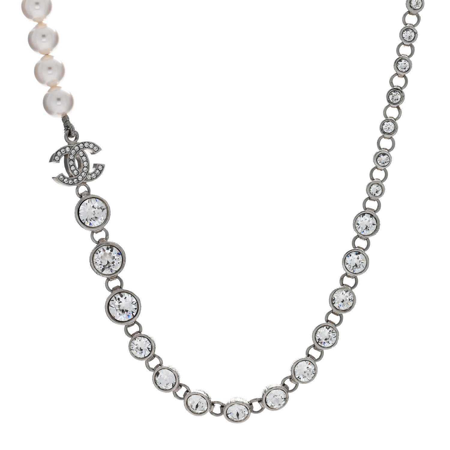 Chanel Pearl Crystal CC Choker Necklace Silver 1 of 4