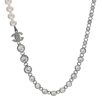 Chanel Pearl Crystal CC Choker Necklace Silver 1 of 4