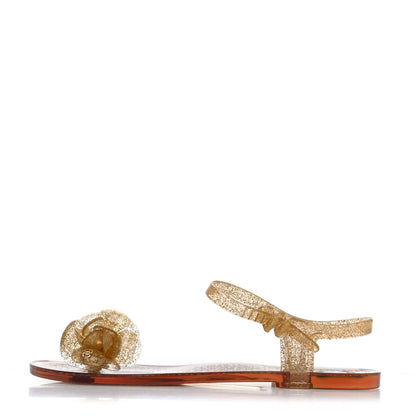 Chanel Jelly Camellia Glitter Thong Sandals 39 Gold 1 of 4