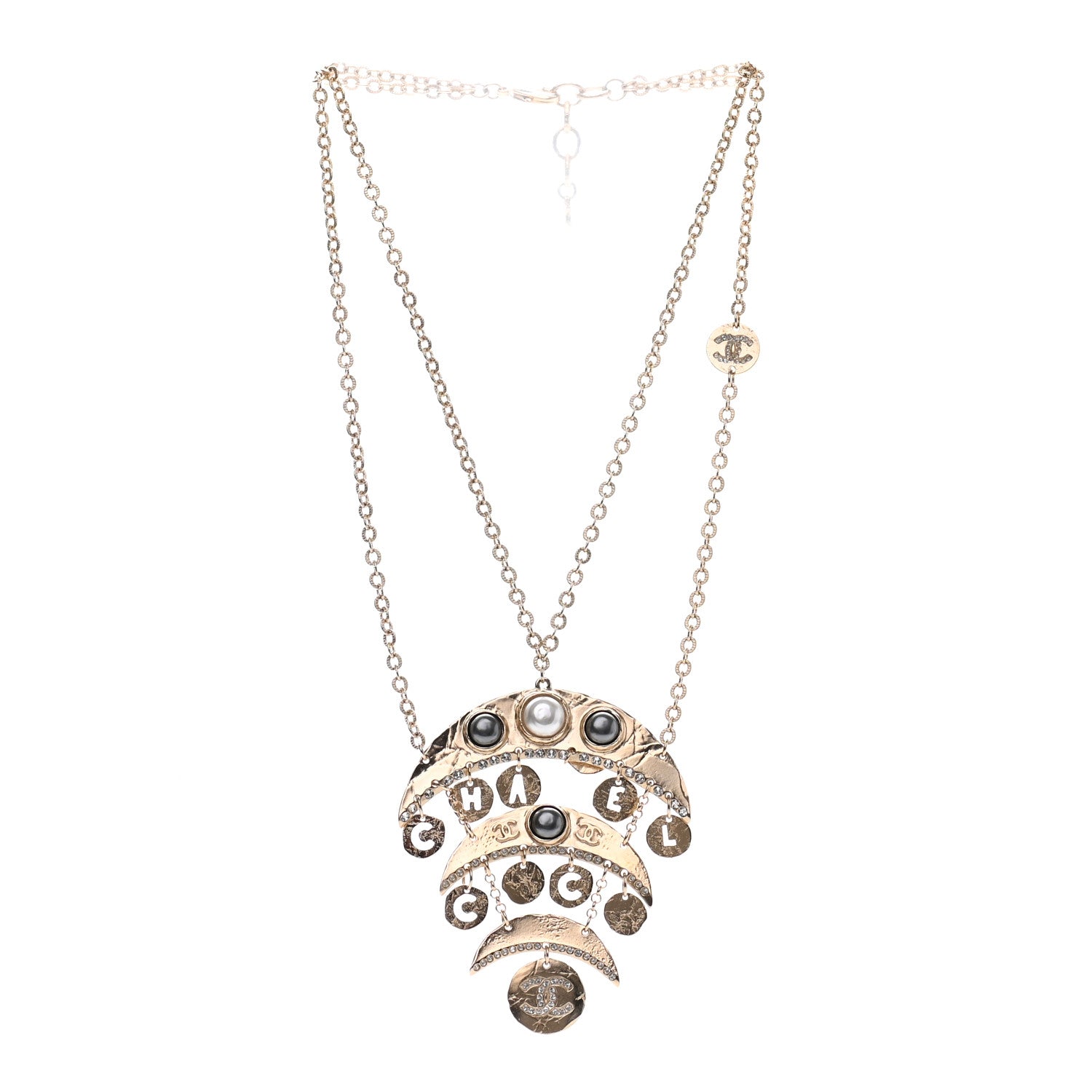 Chanel Crystal CC Pearl Drop Pendant Necklace 3 of 6