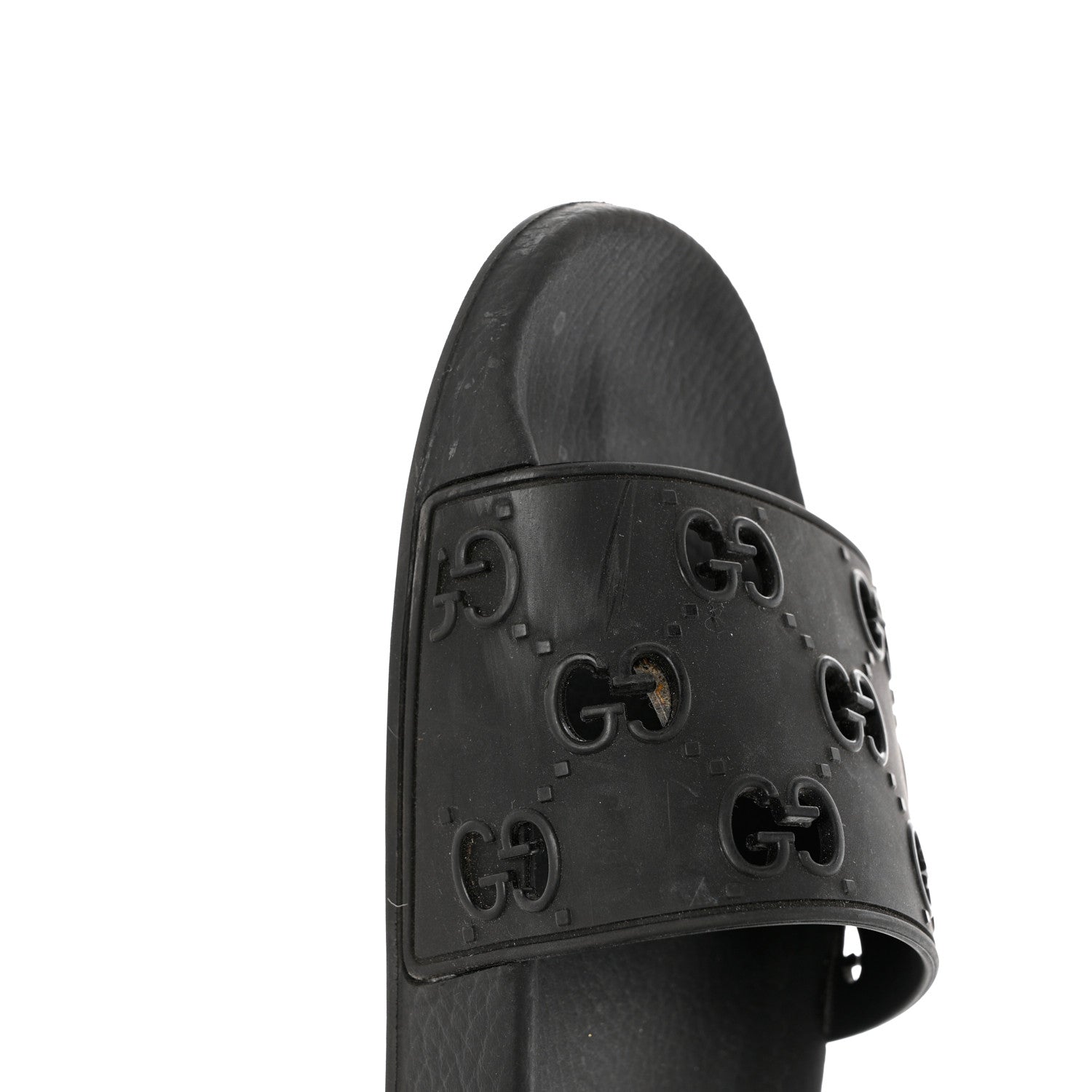 Gucci Rubber GG Monogram Perforated Womens Slide Sandals 37 Black 9 of 9