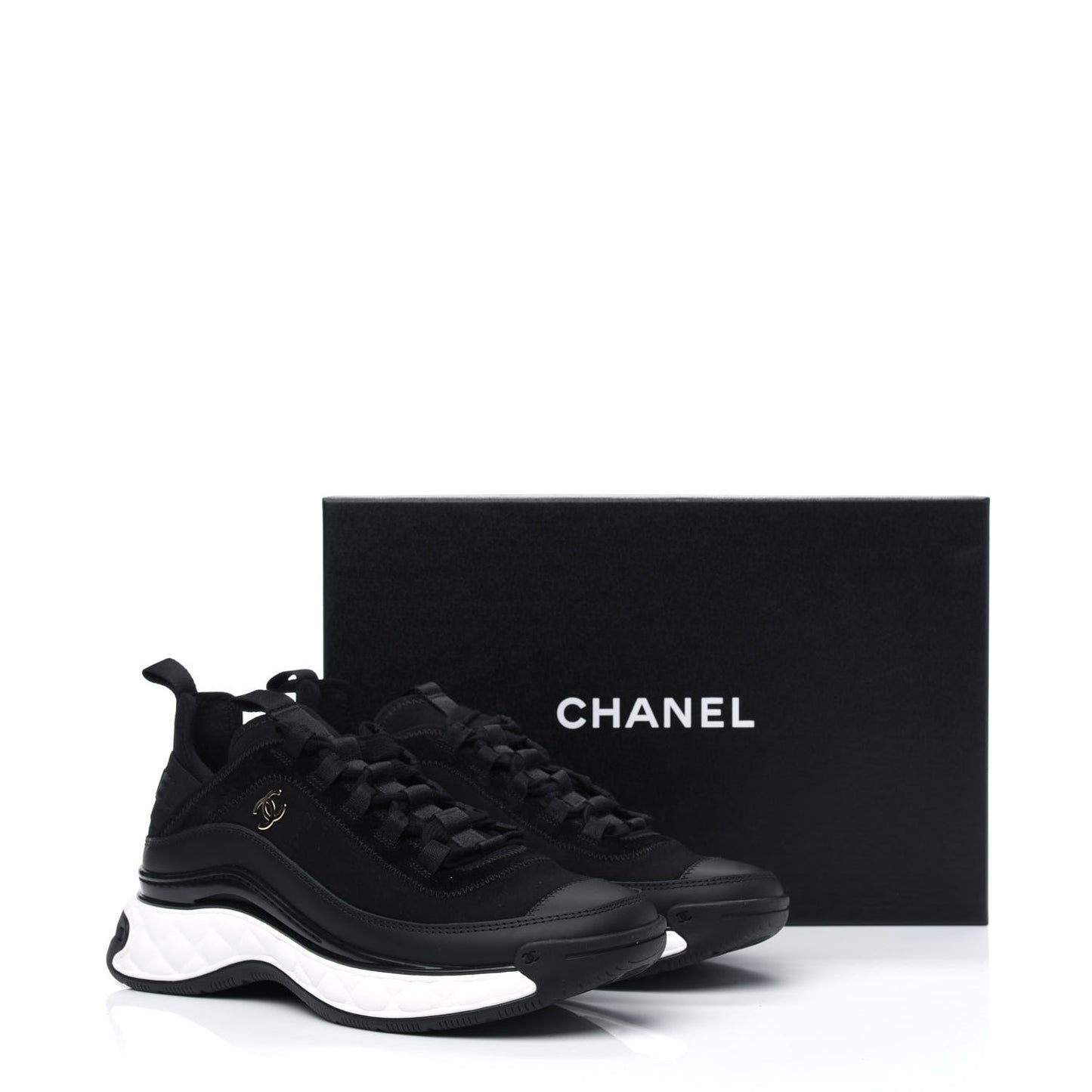 Velvet Calfskin Mixed Fibers CC Sneakers 37.5 Black