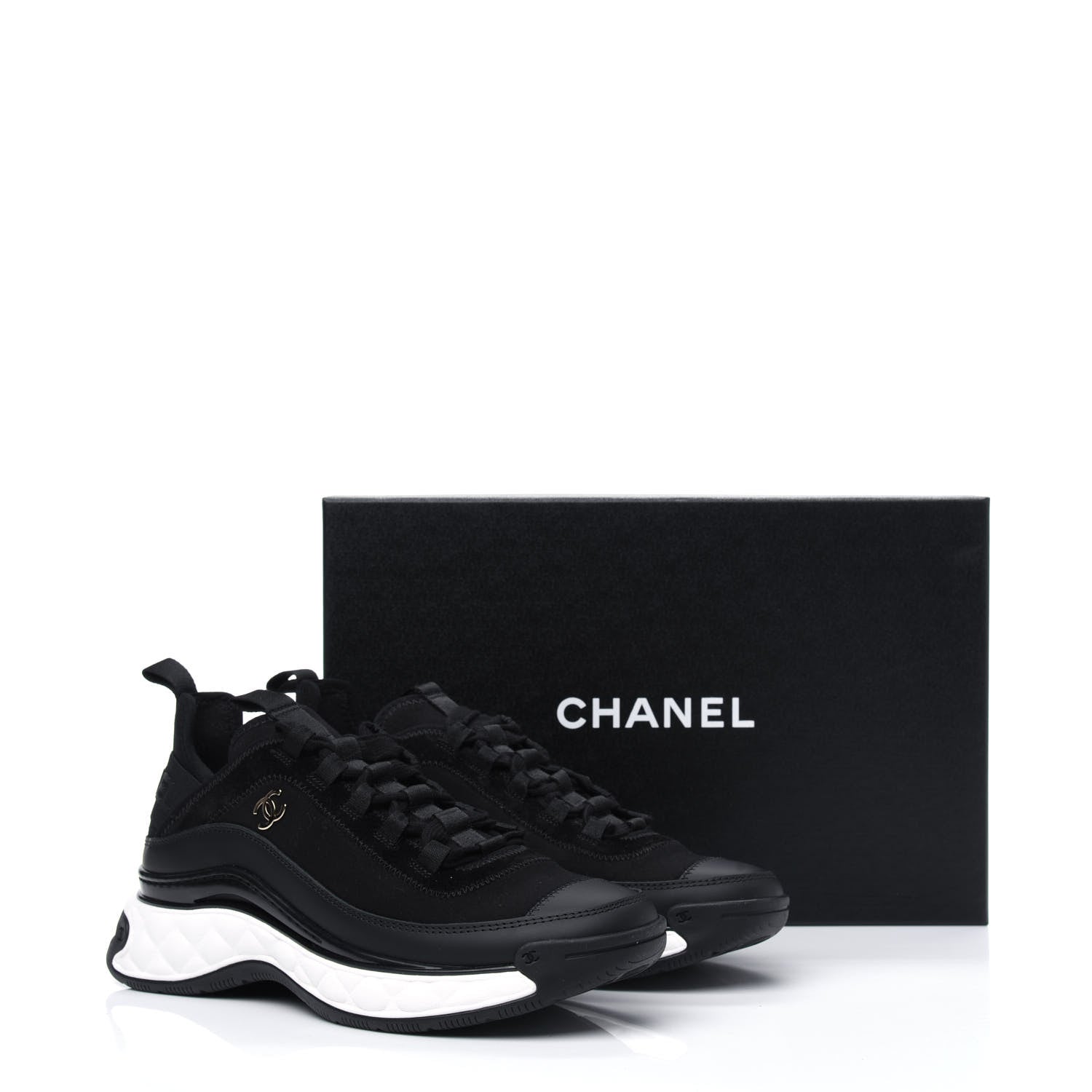 Chanel Velvet Calfskin Mixed Fibers CC Sneakers 37.5 Black 9 of 9