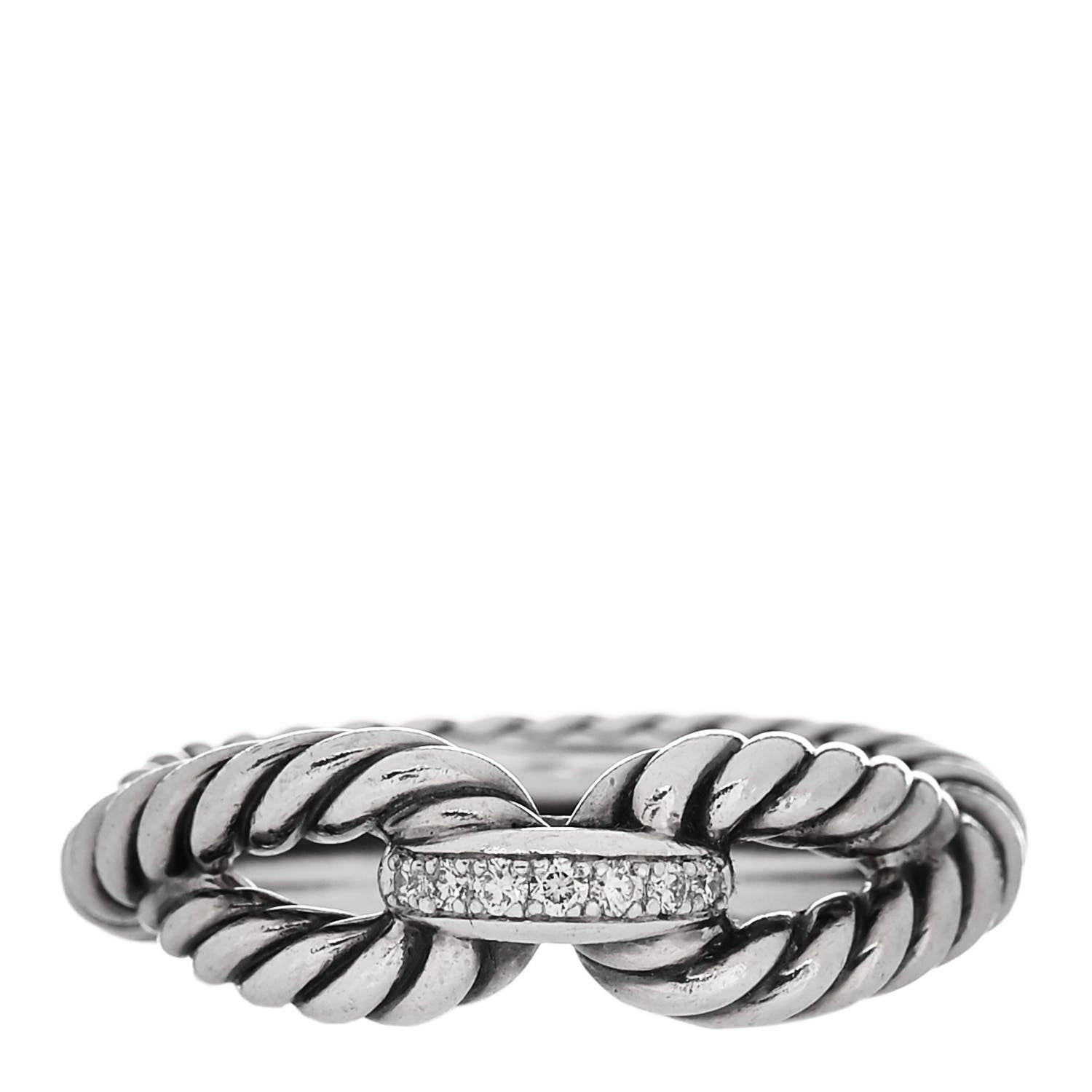 David Yurman Sterling Silver Diamond Cable Loop Band Ring 50 5.5 1 of 4