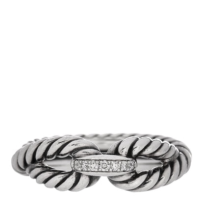 David Yurman Sterling Silver Diamond Cable Loop Band Ring 50 5.5 1 of 4