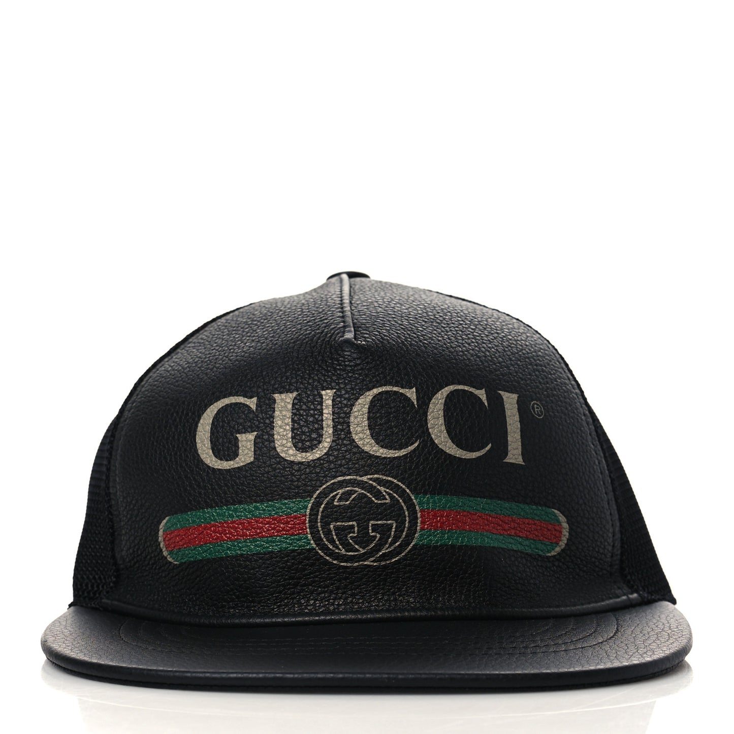 Grained Calfskin Logo Baseball Hat M Black