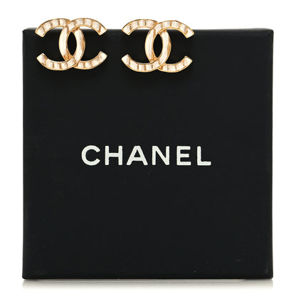 Chanel Metal CC Earrings Gold White 5 of 5