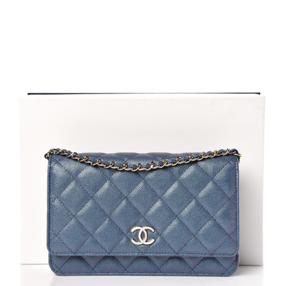 Chanel Iridescent Caviar Quilted Wallet On Chain WOC Dark Blue 11 of 11
