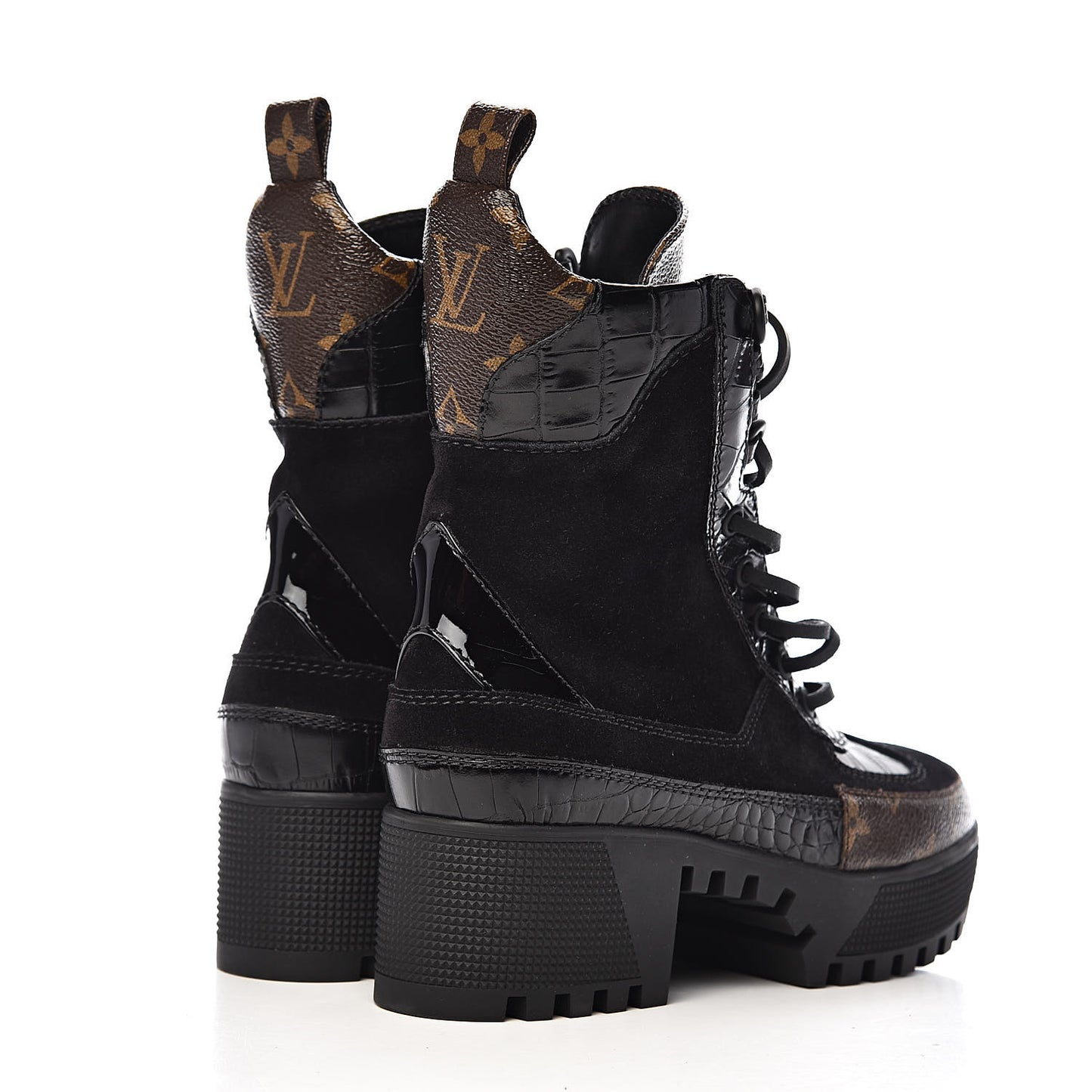 Suede Calfskin Monogram Laureate Platform Desert Boots 35 Black