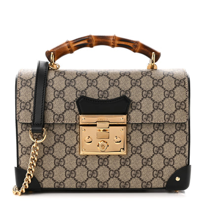 Gucci GG Supreme Monogram Small Padlock Bamboo Shoulder Bag Beige Black Cuir 1 of 10