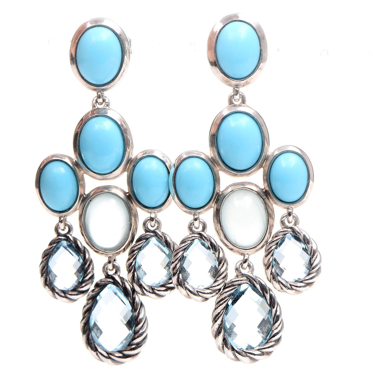 Sterling Silver Turquoise Blue Topaz Chalcedony Chandelier Earrings