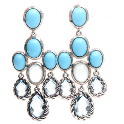 David Yurman Sterling Silver Turquoise Blue Topaz Chalcedony Chandelier Earrings 1 of 7