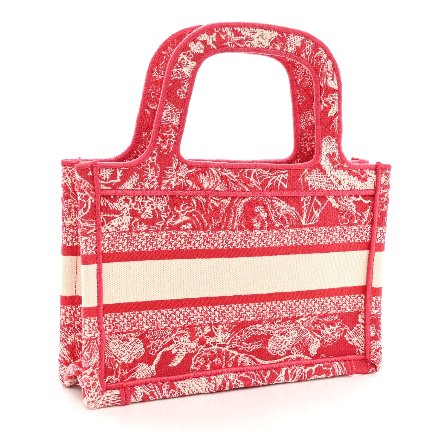 Canvas Embroidered Mini Toile De Jouy Book Tote Raspberry
