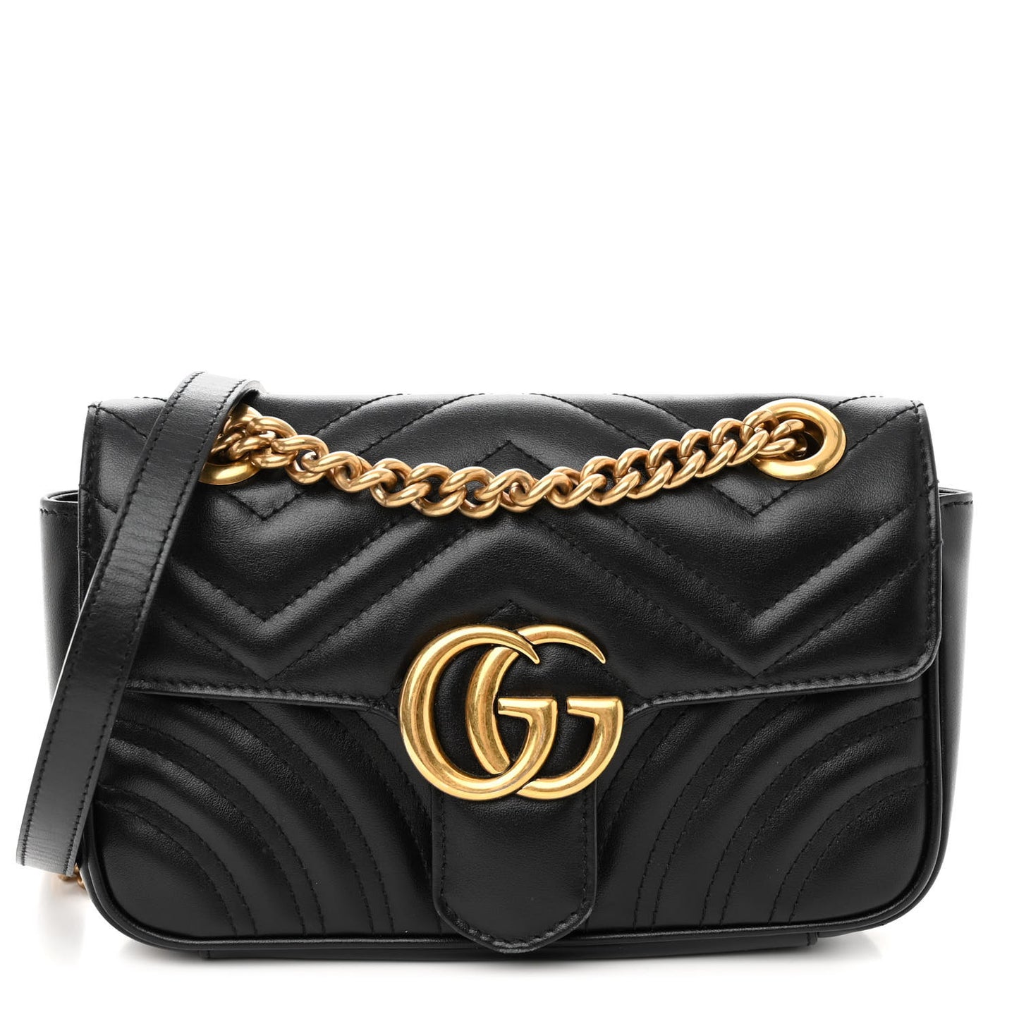 Calfskin Matelasse Mini GG Marmont Shoulder Bag Black