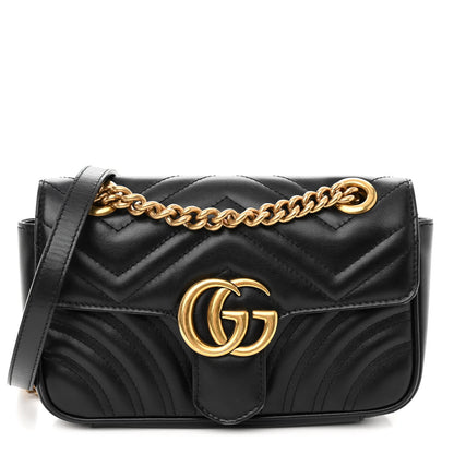 Gucci Calfskin Matelasse Mini GG Marmont Shoulder Bag Black 1 of 11