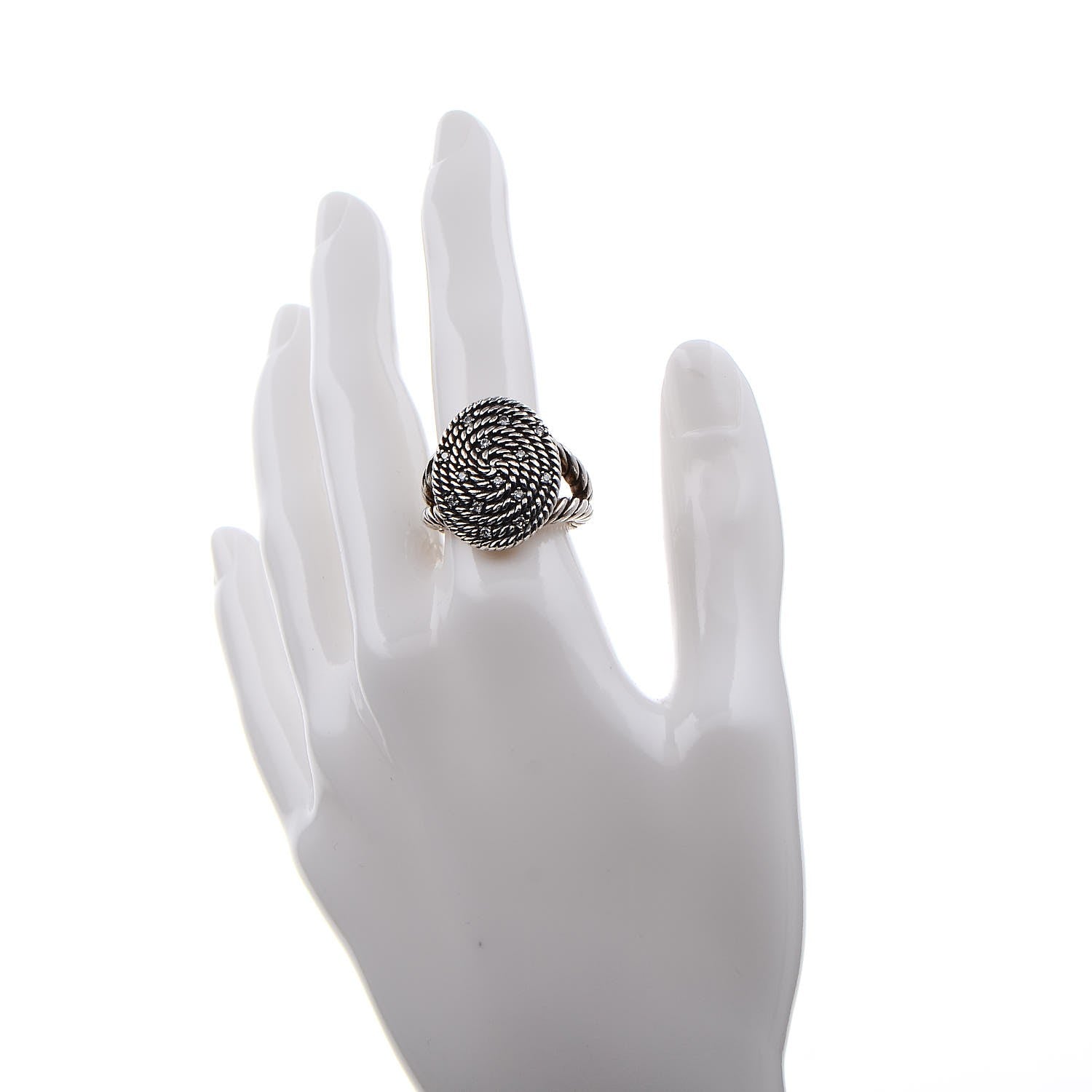 David Yurman Sterling Silver Diamond Cable Coil Ring 57 8 2 of 5