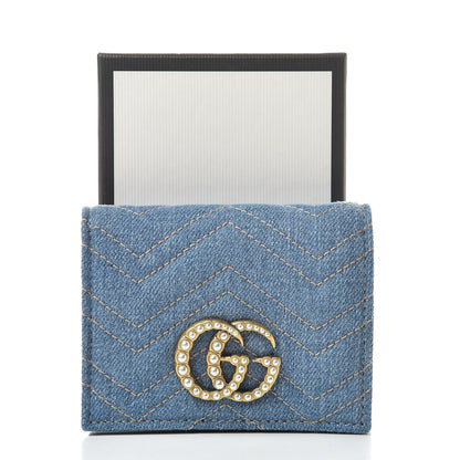 Gucci Denim Matelasse Pearly GG Marmont Card Case Wallet Blue 9 of 9