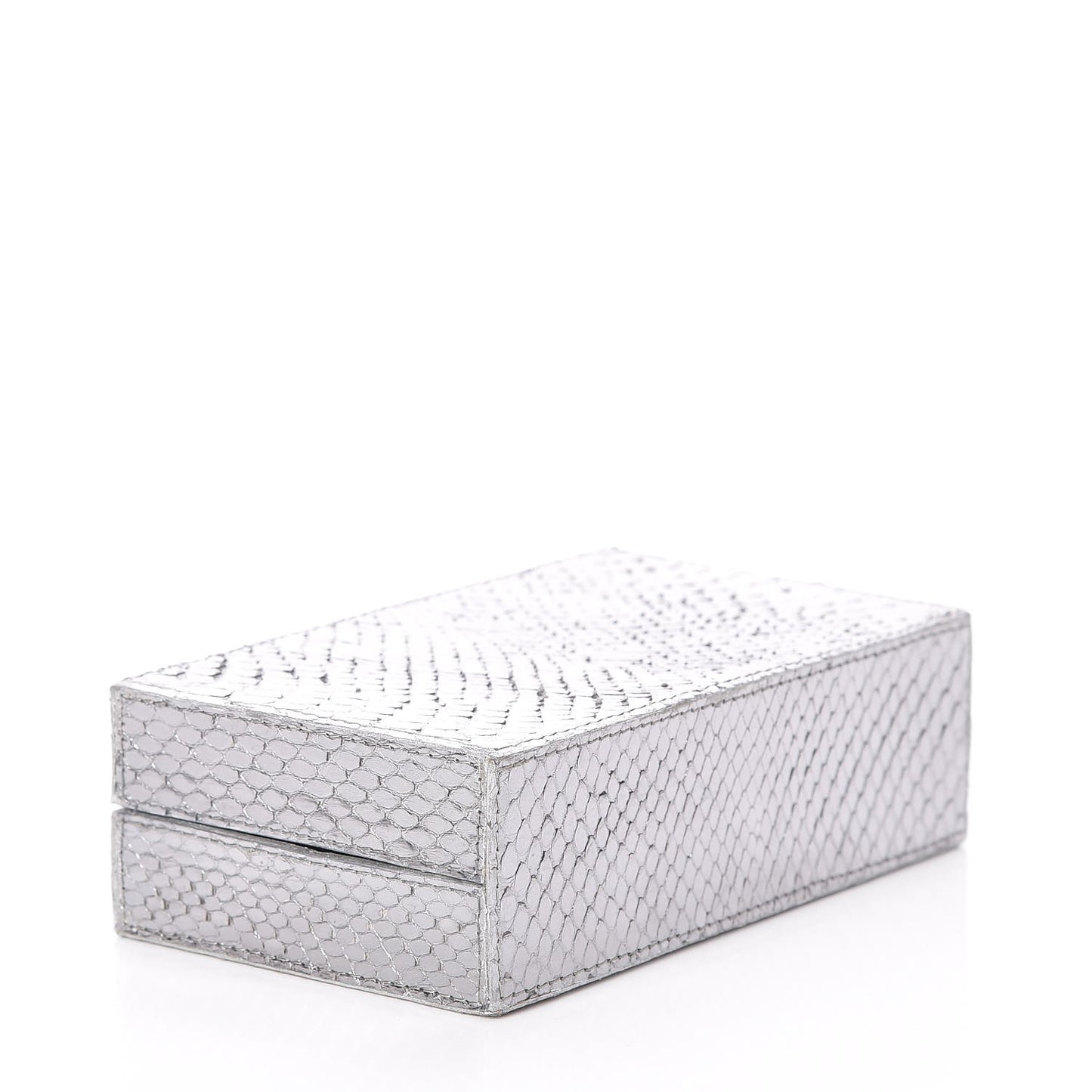 Metallic Python Box Clutch Silver