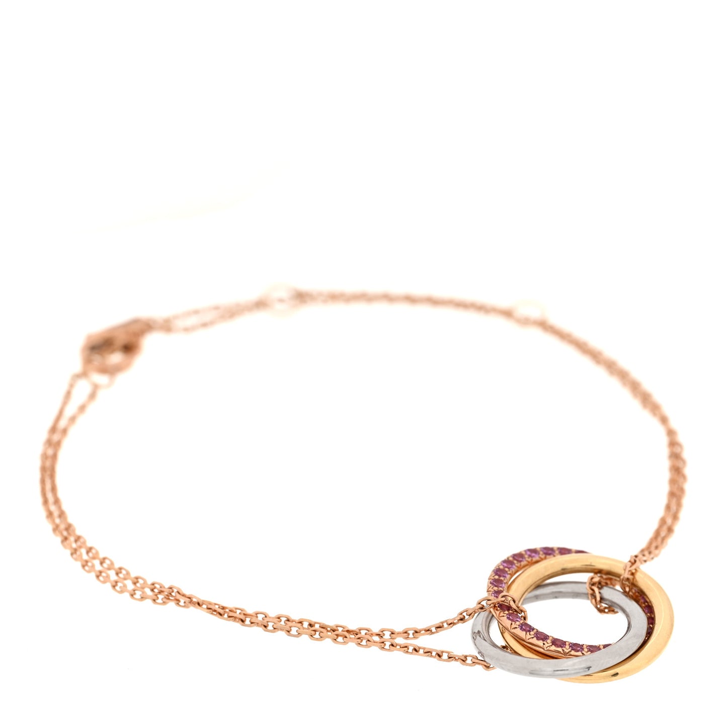 18K Pink Yellow White Gold Pink Sapphire Trinity Bracelet