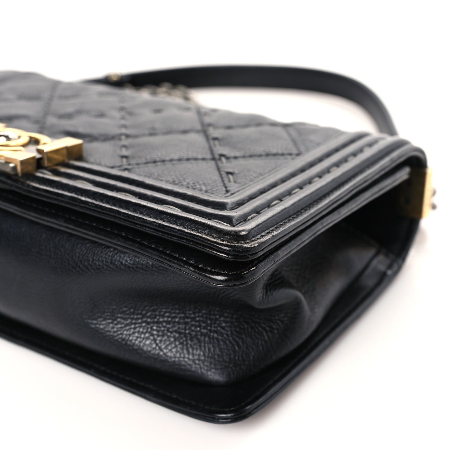 Calfskin Double Stitch Medium Boy Flap Black