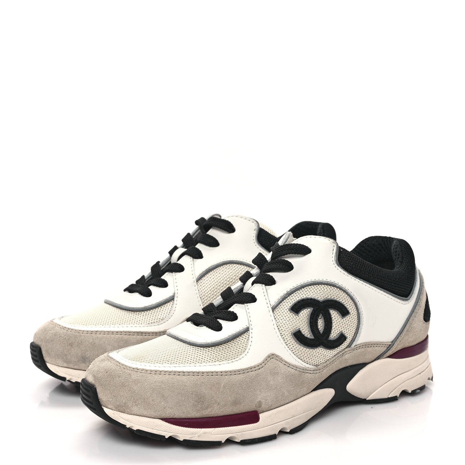 Chanel Mesh Suede Calfskin Womens CC Sneakers 38.5 White Ivory Beige 3 of 11