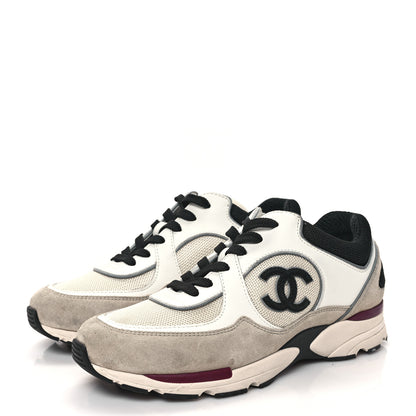 Chanel Mesh Suede Calfskin Womens CC Sneakers 38.5 White Ivory Beige 3 of 11