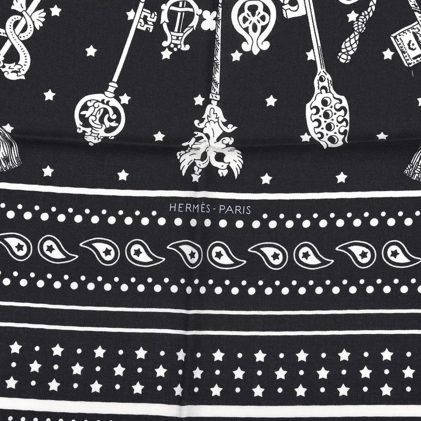Cashmere Silk Les Cles Bandana Shawl 140 Black White