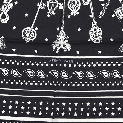 Hermes Cashmere Silk Les Cles Bandana Shawl 140 Black White 2 of 4